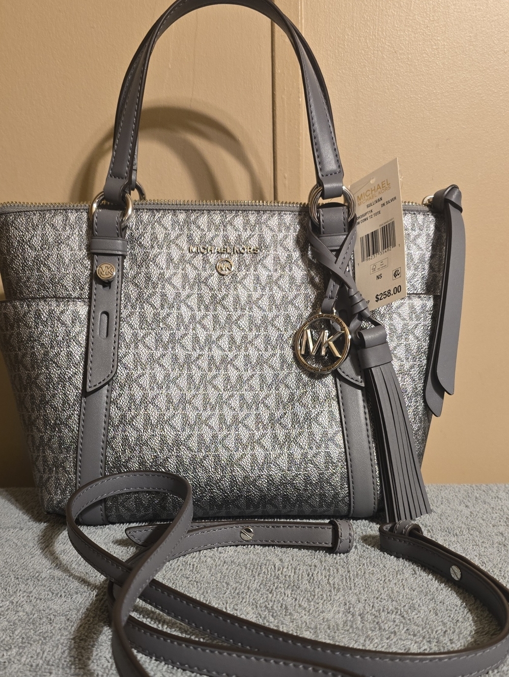 Michael Kors Metallic Silver and Gray Logo Tote